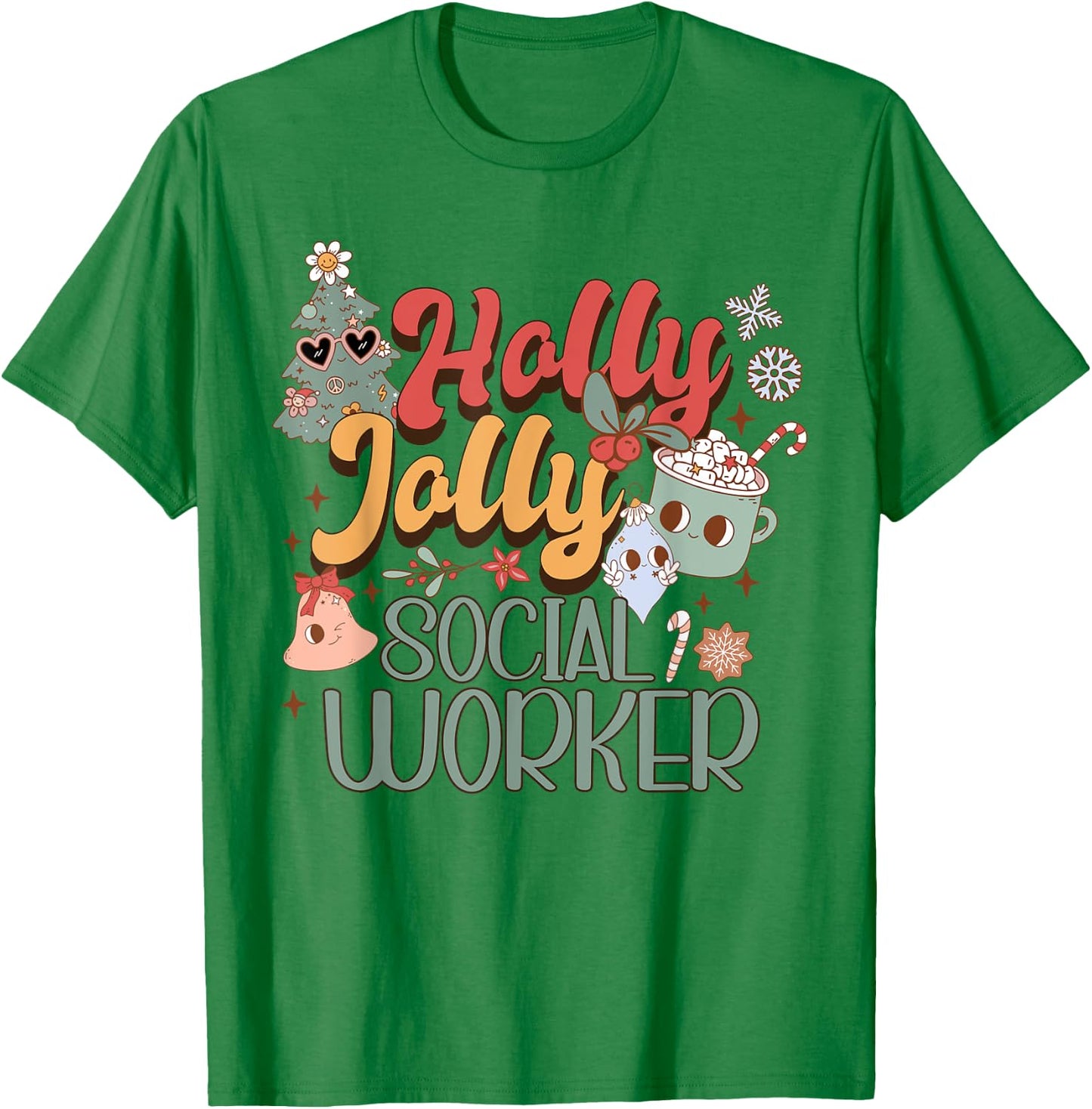 Social Worker Christmas Groovy Retro Aesthetic LCSW T-Shirt - T-Shirt | Irish Green