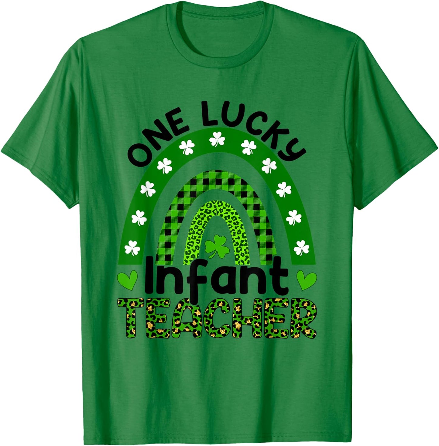 One Lucky Infant Teacher St Patricks Day Leopard Rainbow T-Shirt - T-Shirt | Irish Green