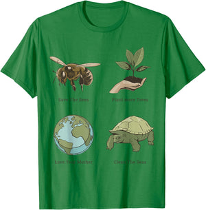 Earth Day Save the Bees Plant More Trees Clean the Seas T-Shirt - T-Shirt | Irish Green