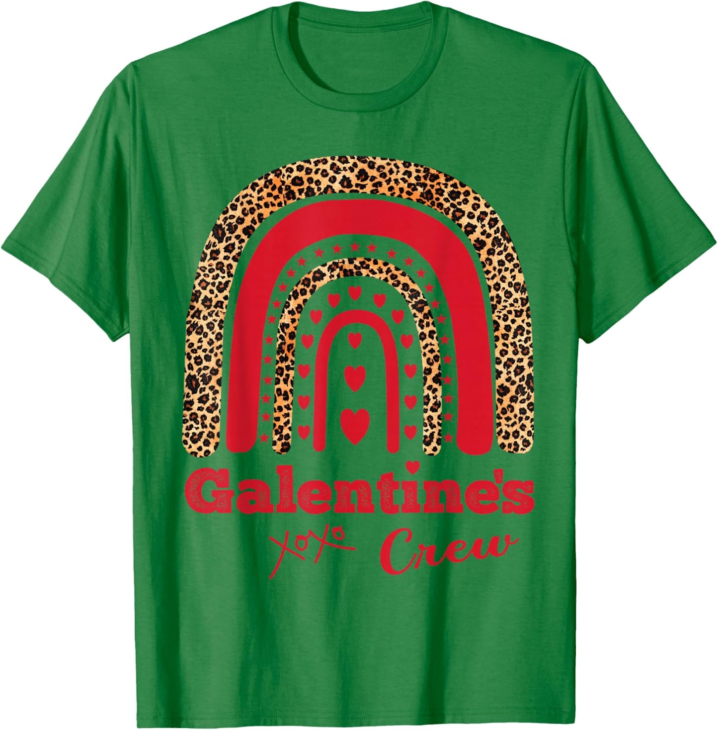 Galentine's Crew Valentine February Hearts Leopard T-Shirt - T-Shirt | Irish Green