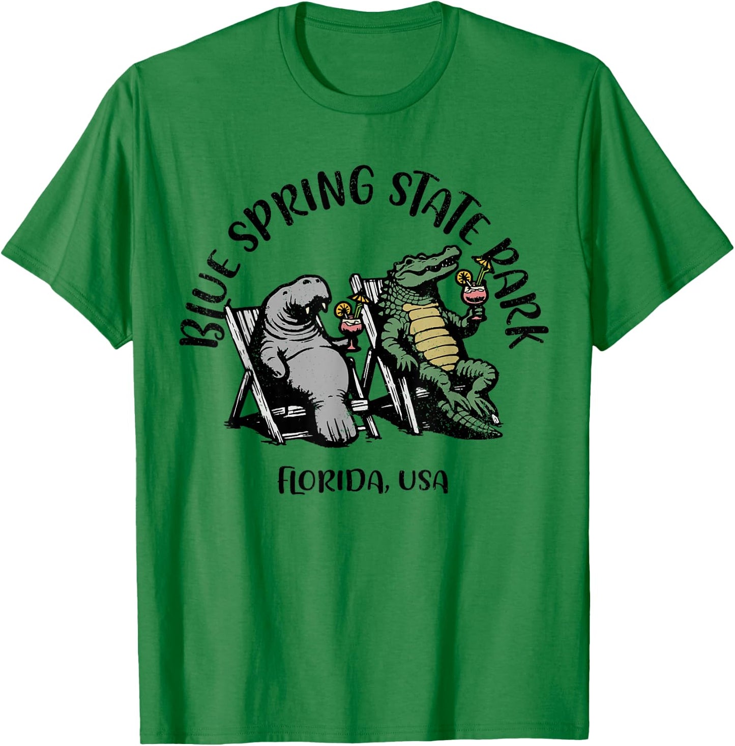 Blue Spring State Park Florida USA Manatee Alligator Design T-Shirt - T-Shirt | Irish Green