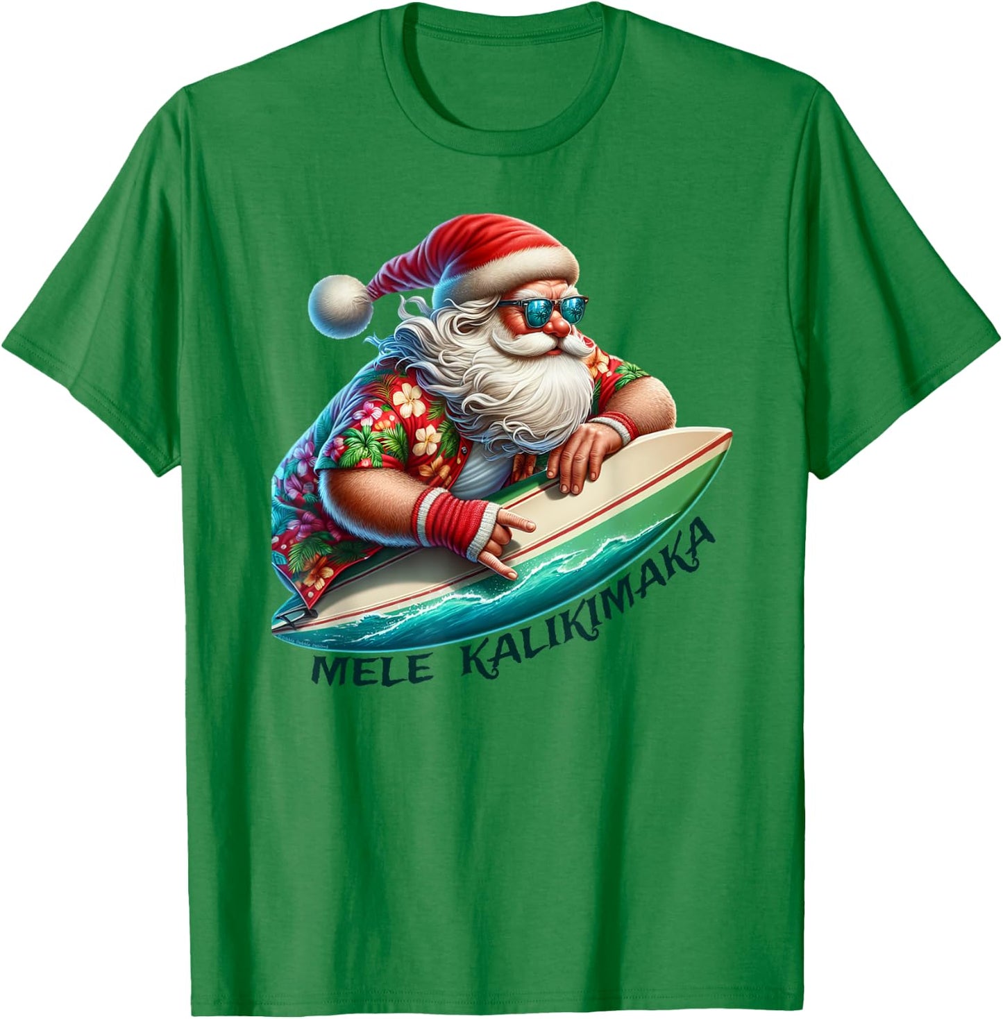 Mele Kalikimaka Surfing Merry Christmas Surfer Santa T-Shirt - T-Shirt | Irish Green