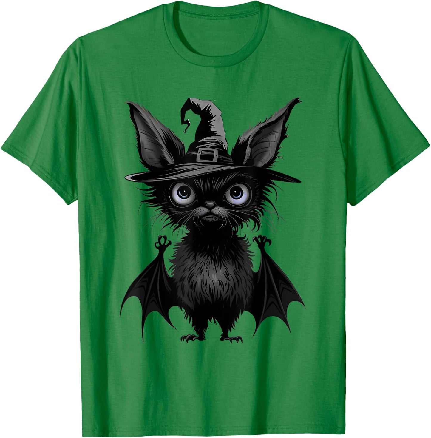 Cute Bat Wearing Witch Hat Trying to Be Scary Halloween Bat T-Shirt - T-Shirt | Irish Green