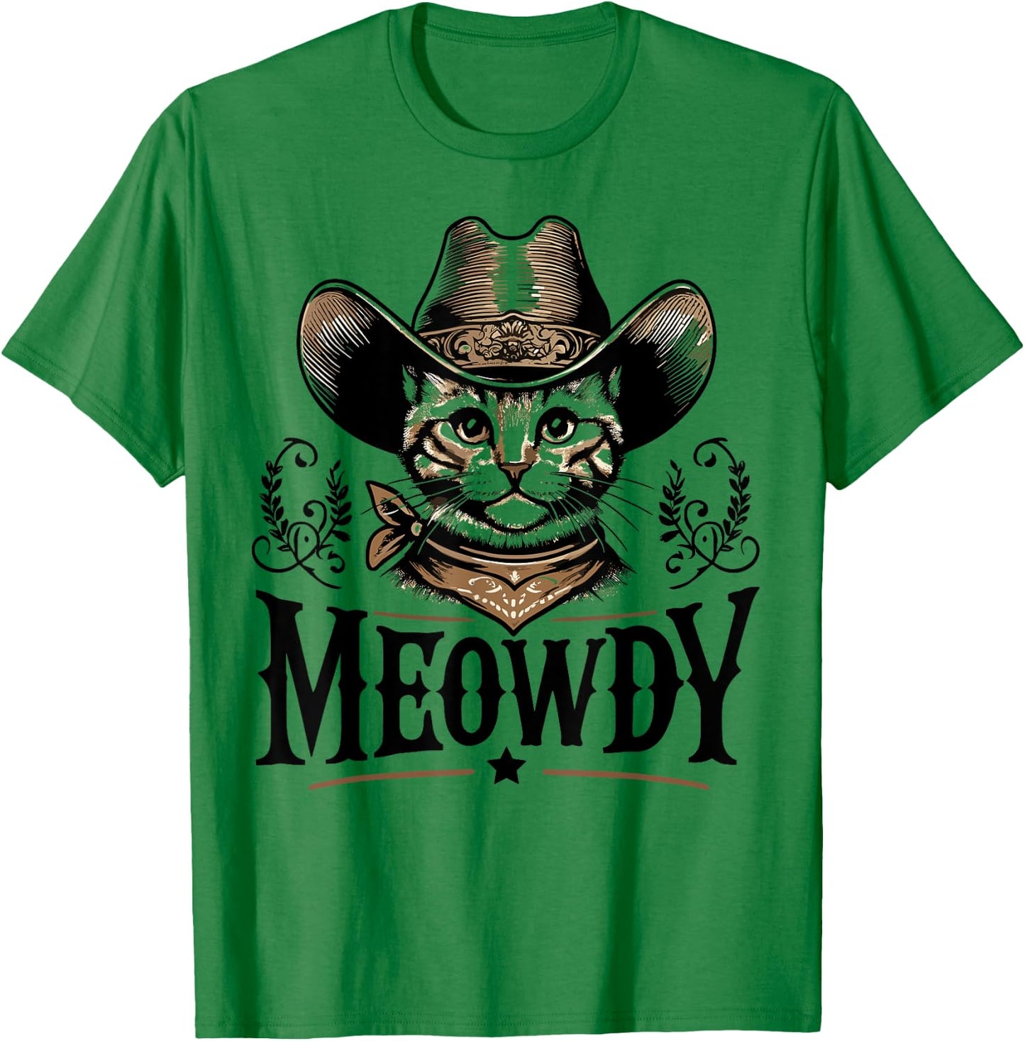 Meowdy Funny Cat Wearing Cowboy Hat Vintage Western Country T-Shirt - T-Shirt | Irish Green