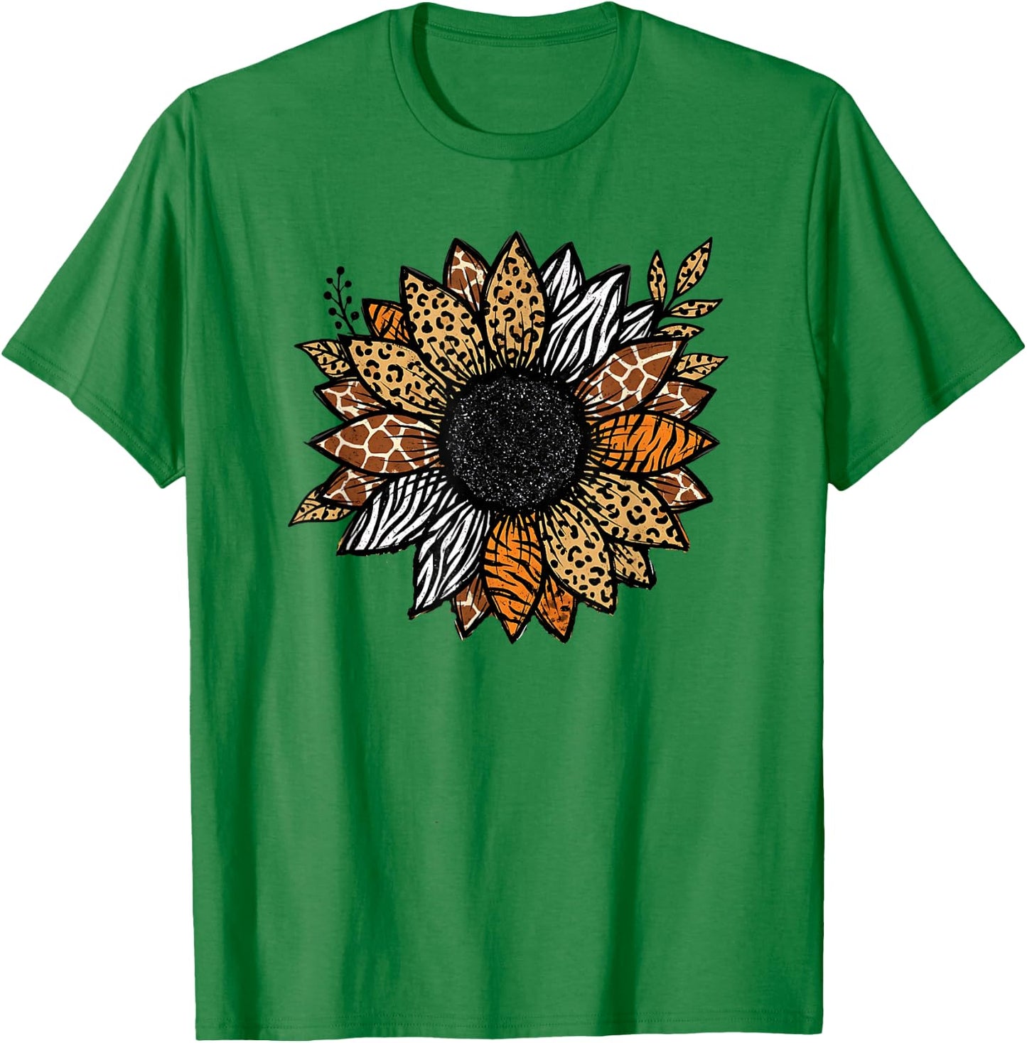 Leopard Animal Print Sunflower Flower Safari Boho Aesthetic T-Shirt - T-Shirt | Irish Green