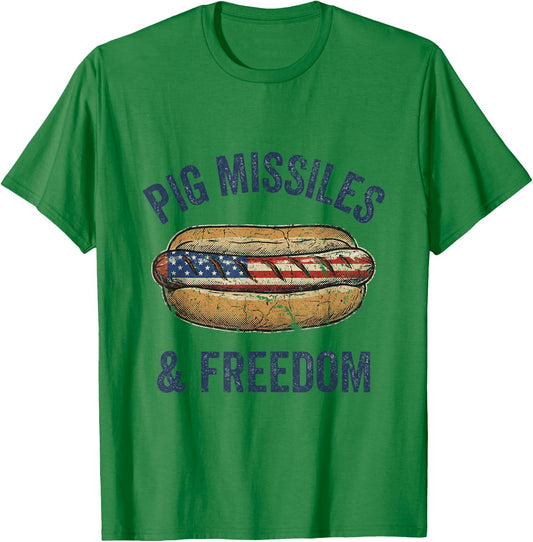 Pig Missiles and Freedom 4th of July.Patriotic Hotdog Outfit T-Shirt - T-Shirt | Irish Green