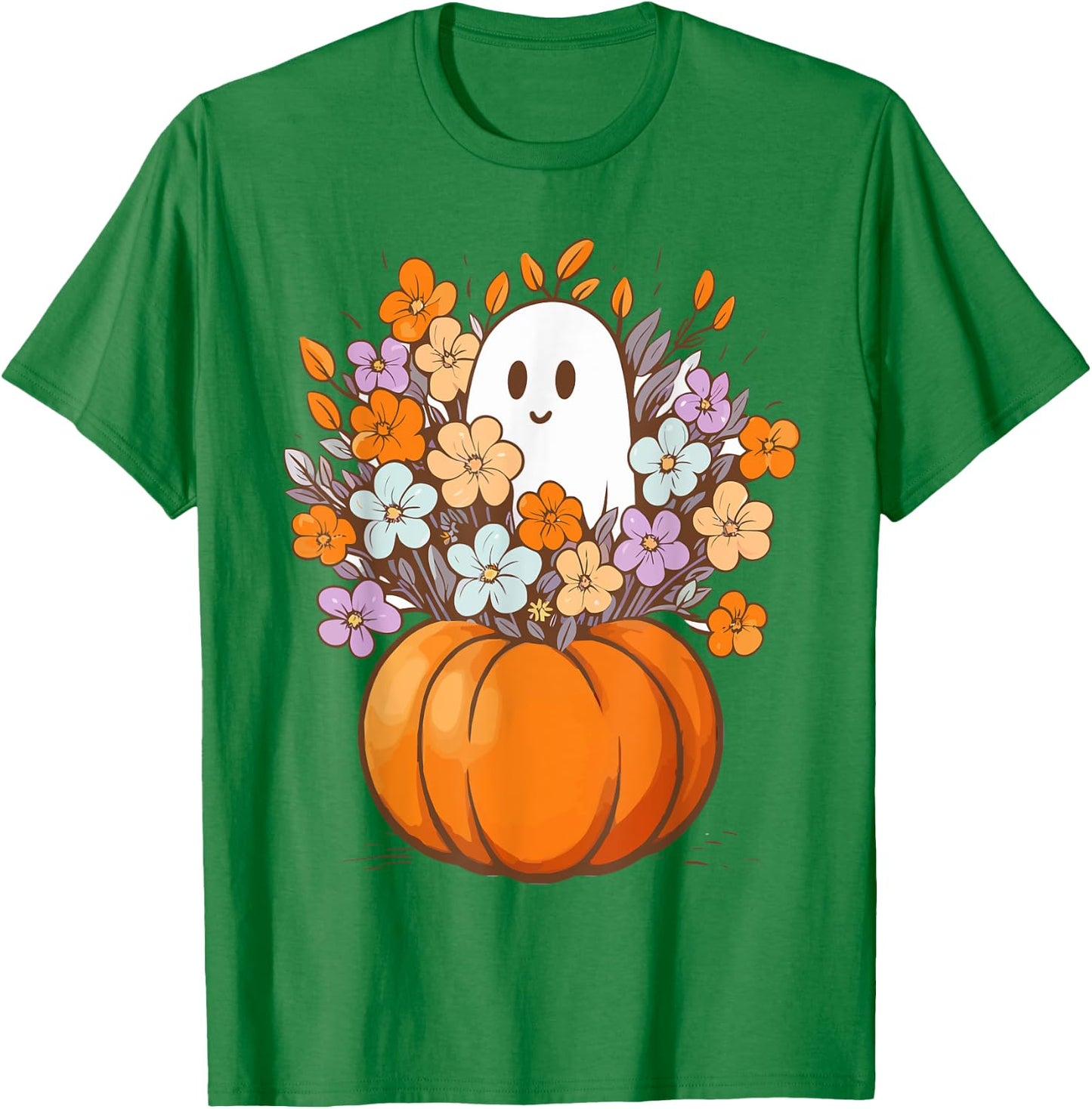 Floral Ghost Halloween Costume Aesthetic Ghost Pumpkin Fall T-Shirt - T-Shirt | Irish Green
