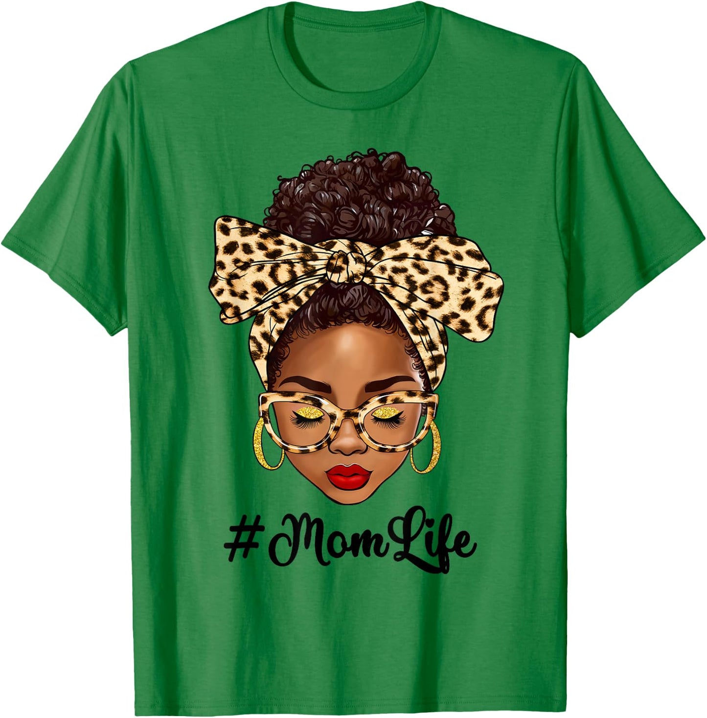 Afro Woman Messy Bun Black Mom Life Mother's Day T-Shirt - T-Shirt | Irish Green