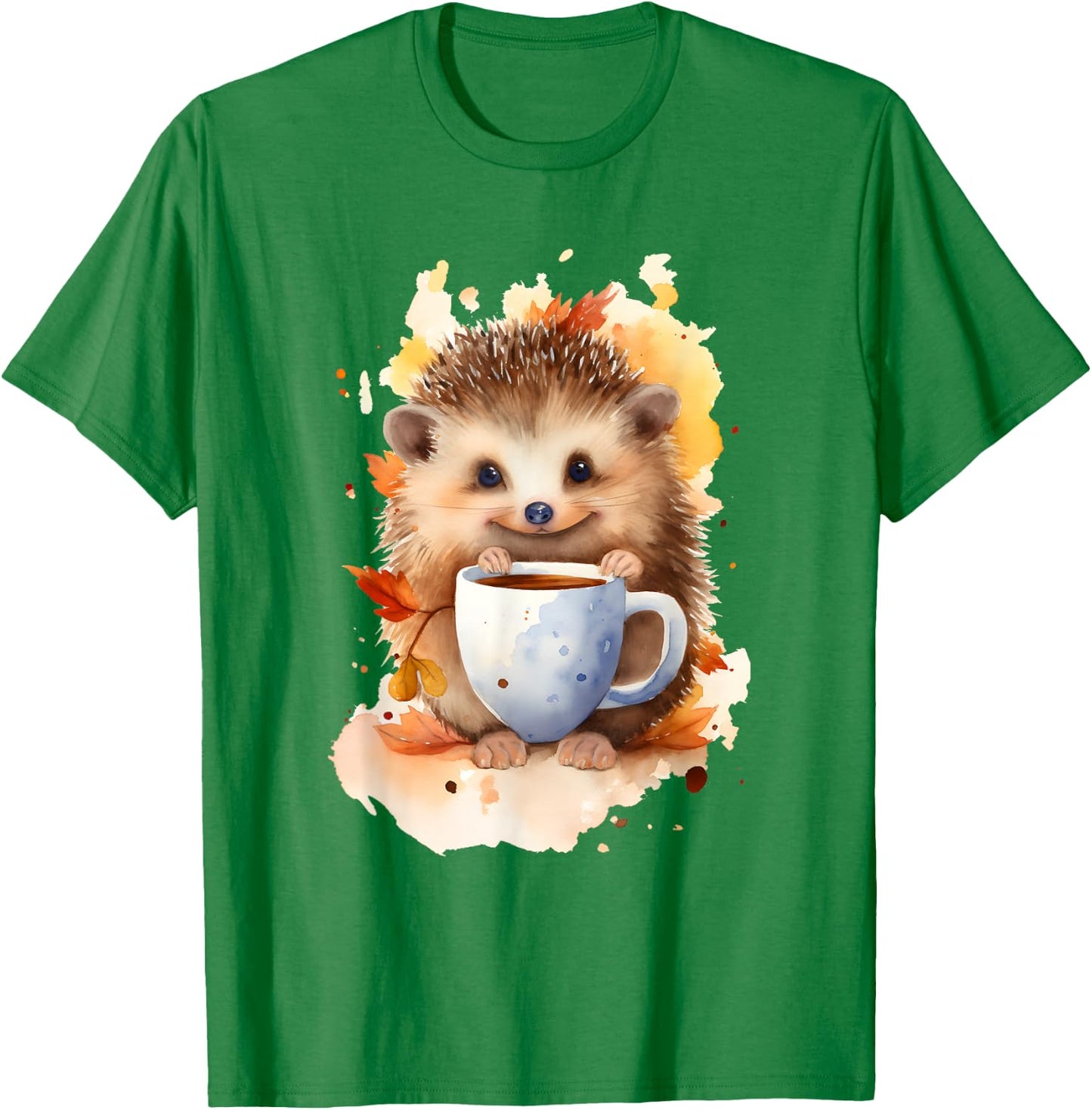 Hedgehog with coffee watercolor style T-Shirt - T-Shirt | Irish Green