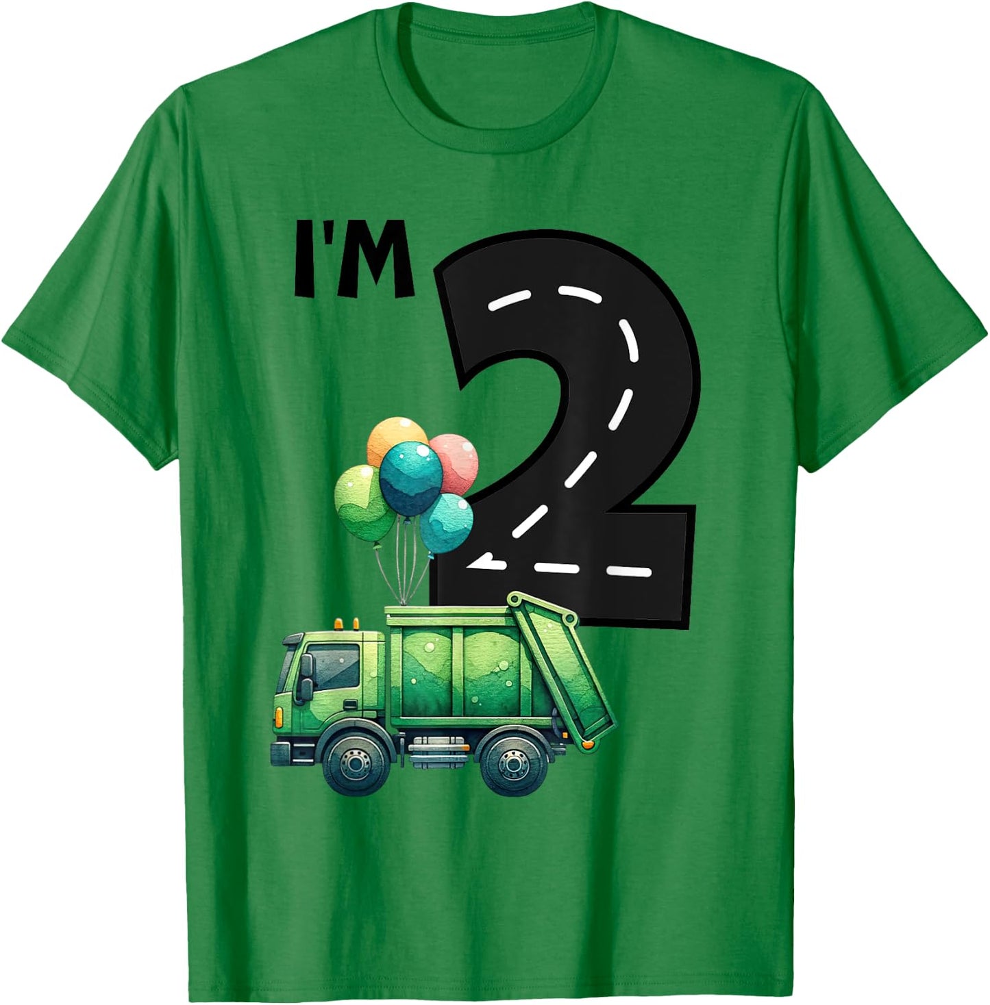 I'm Two 2 Year Old Birthday Boy Garbage Truck Toddler Bday T-Shirt - T-Shirt | Irish Green