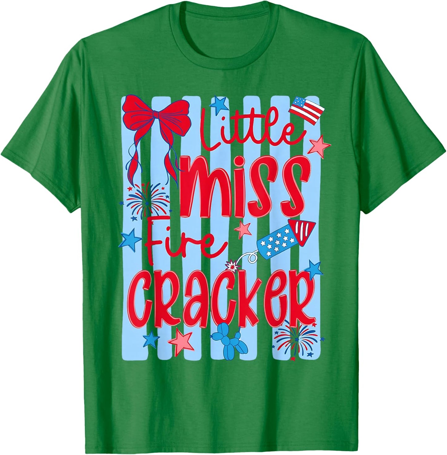 4th of July Little Miss Firecracker Bow Women Girl T-Shirt - T-Shirt | Irish Green