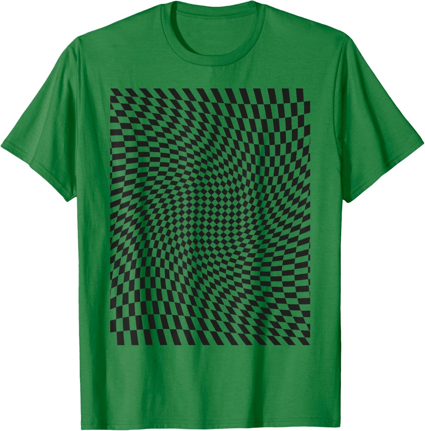 Optical Illusion Geometric Checkerboard Wavy T-Shirt - T-Shirt | Irish Green