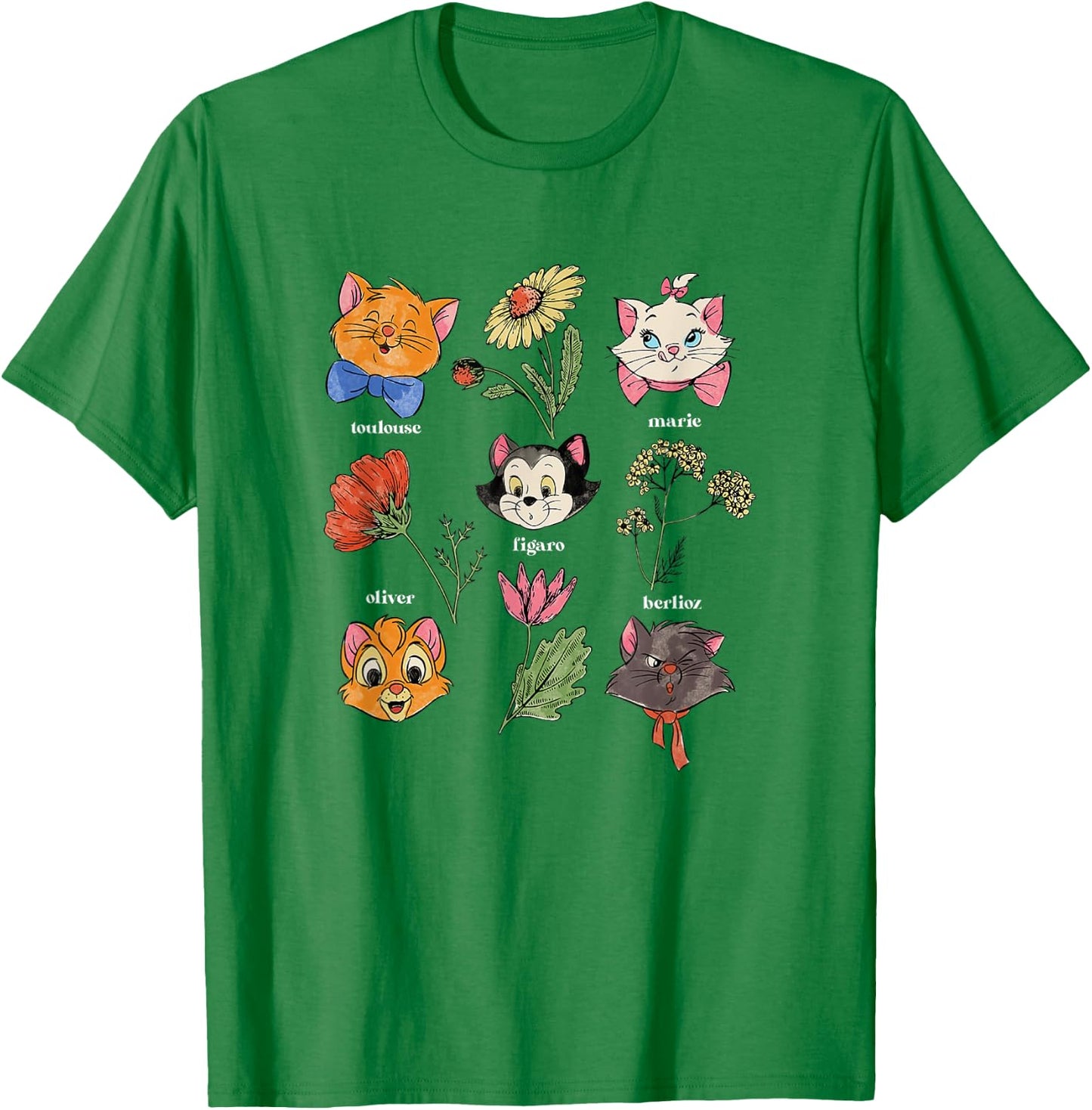 Disney The Aristocats Floral Disney Cats Cute Logo T-Shirt - T-Shirt | Irish Green