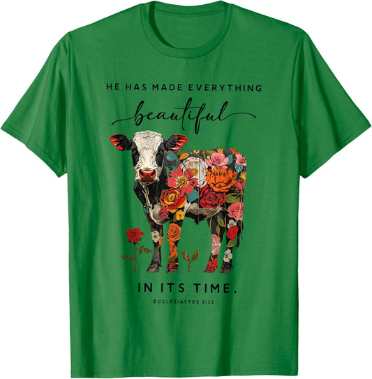 He Has Made Everything Beautiful in Its Time Cow T-Shirt - T-Shirt | Irish Green