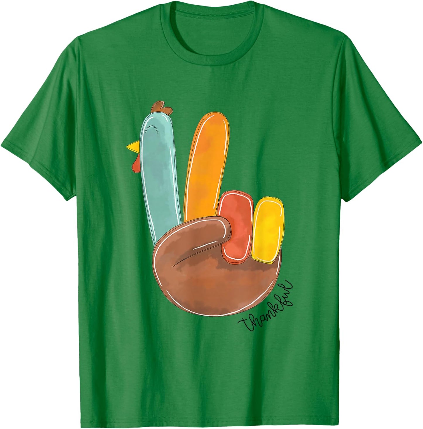 Thanksful Peace Sign Turkey Hand Cool Thanksgiving Men Women T-Shirt - T-Shirt | Irish Green