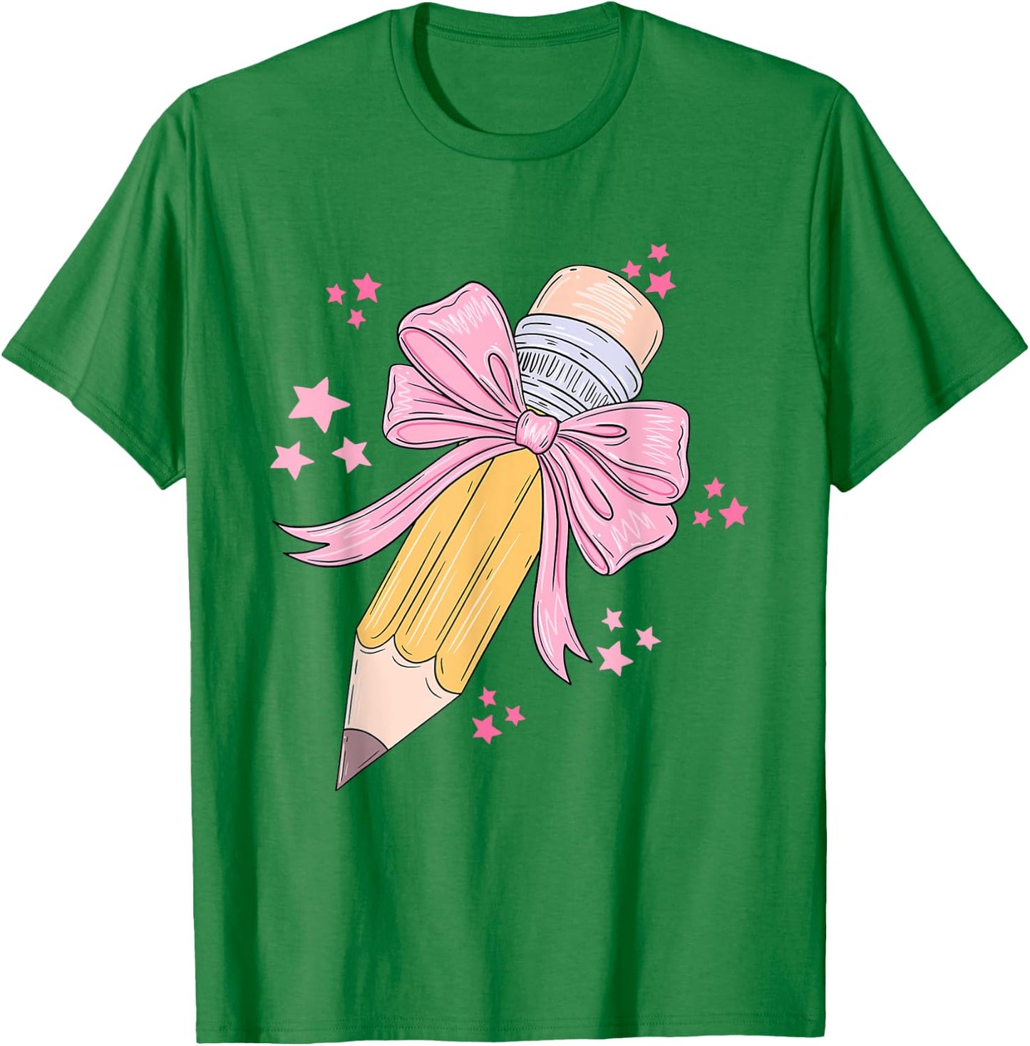 Pencil Coquette Bow Teacher Appreciation Back To School T-Shirt - T-Shirt | Irish Green
