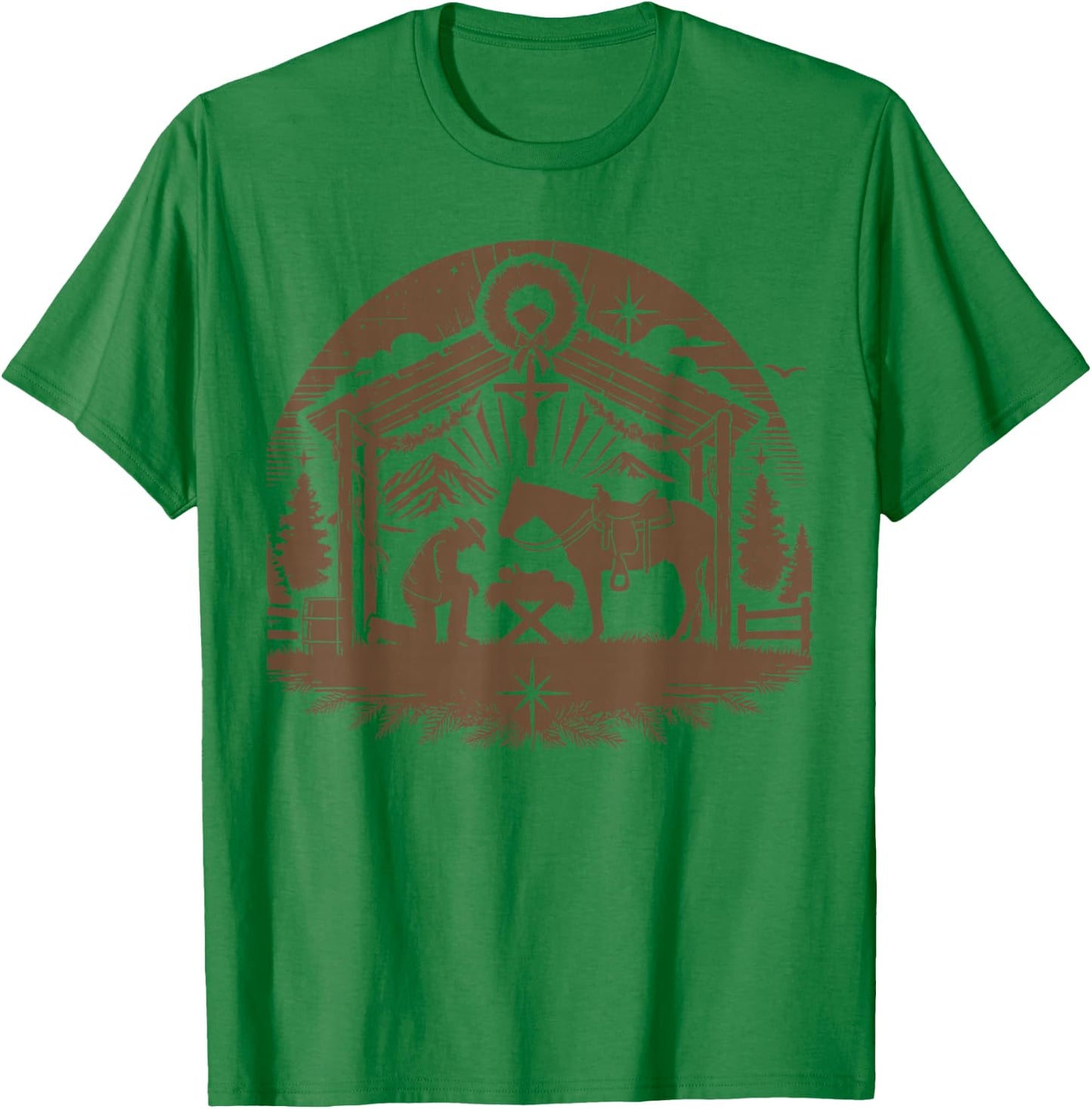 Praying Cowboy Christmas Nativity Christian Western Country T-Shirt - T-Shirt | Irish Green