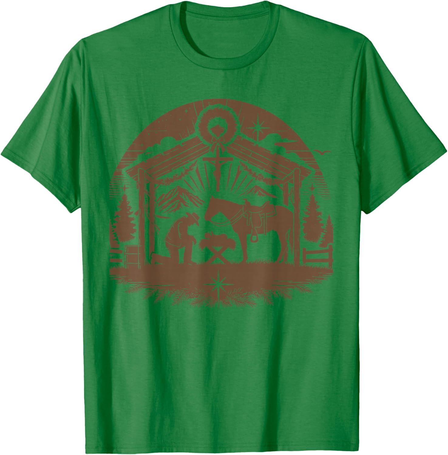 Praying Cowboy Christmas Nativity Christian Western Country T-Shirt - T-Shirt | Irish Green