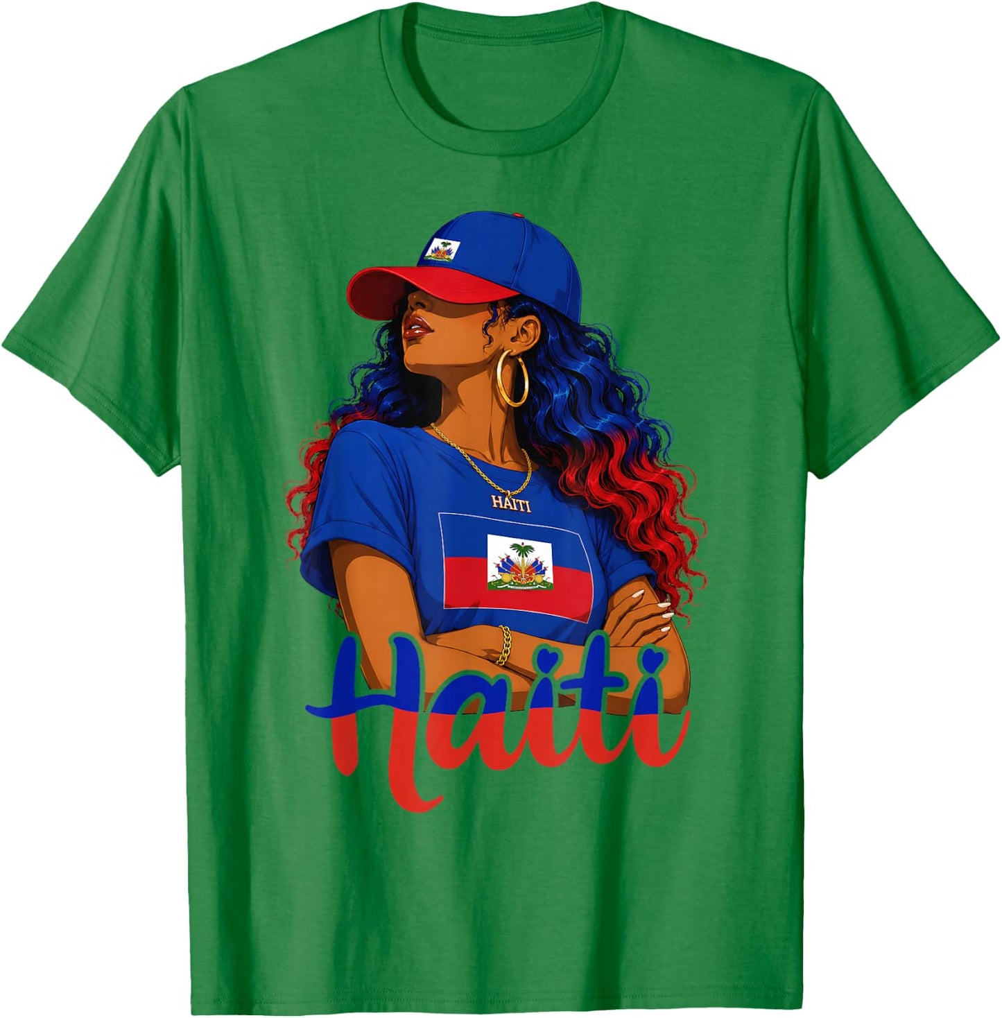 Haitian Girl Haiti Flag Proud Haitienne Afro Women Haiti T-Shirt - T-Shirt | Irish Green