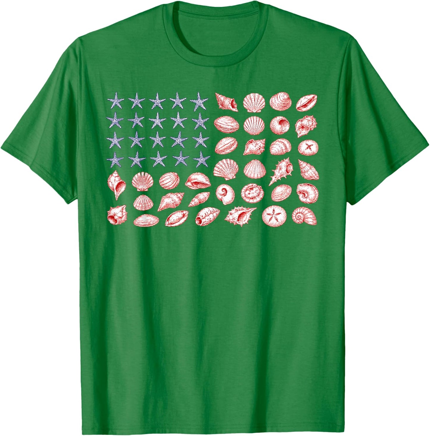USA Coastal Shell Patriotic Seashell American Flag 4th July T-Shirt - T-Shirt | Irish Green