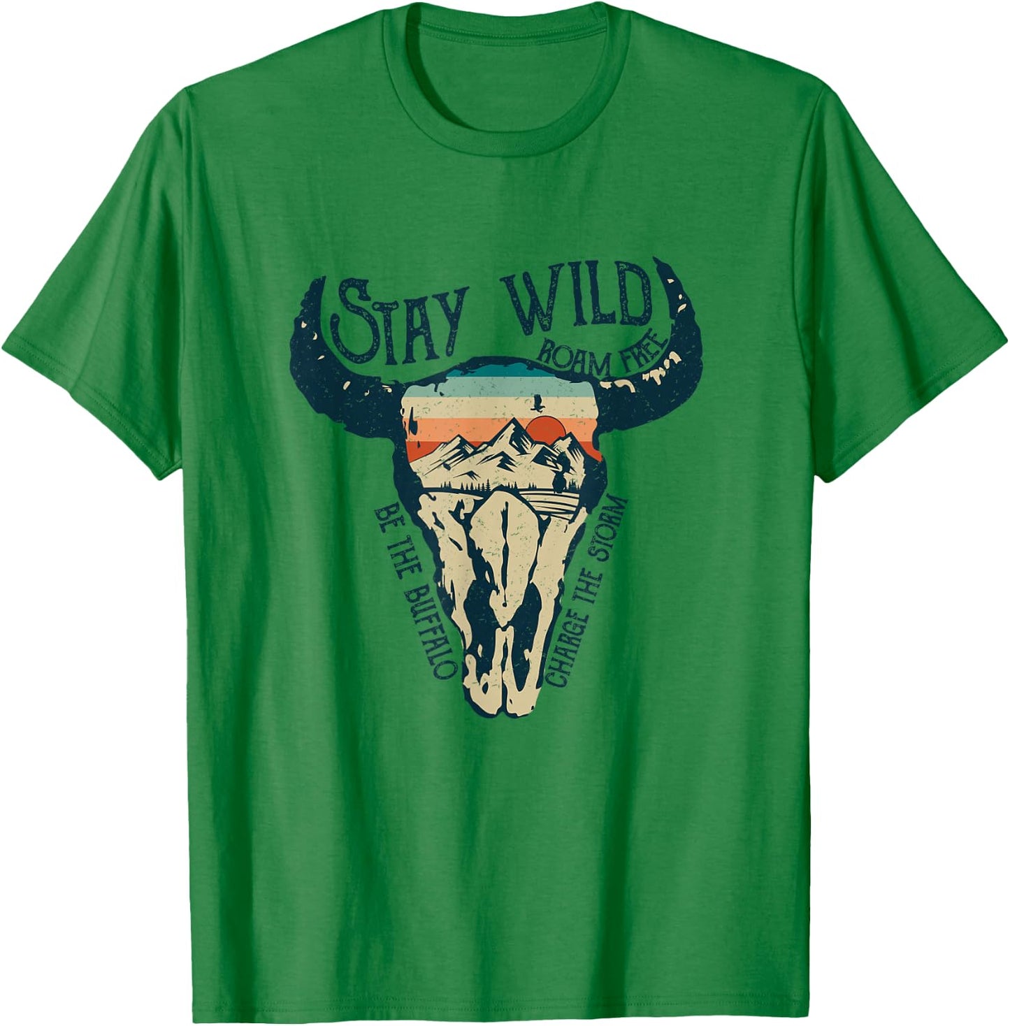 Stay Wild Roam Free Vintage Buffalo Desert Skull T-Shirt - T-Shirt | Irish Green