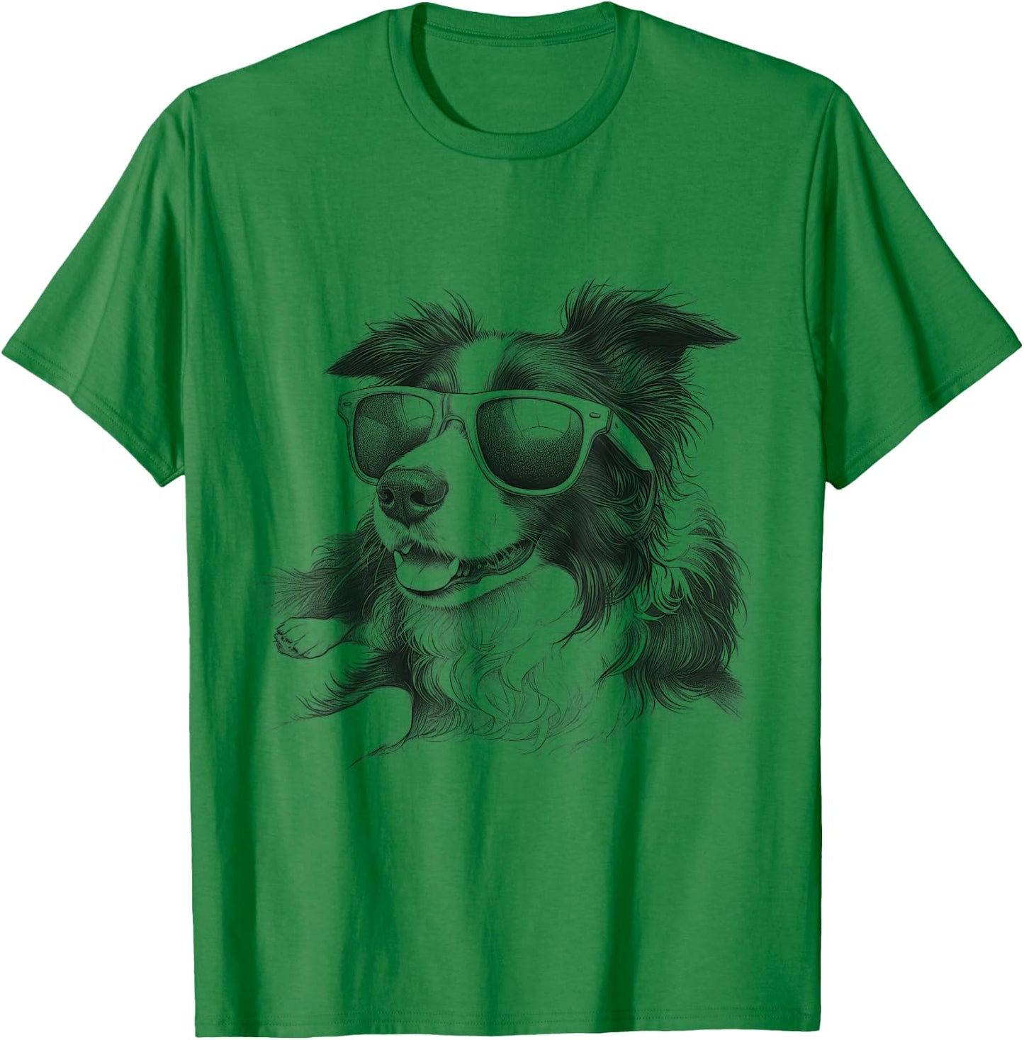Border Collie With Sunglasses Design And Kids T-Shirt - T-Shirt | Irish Green
