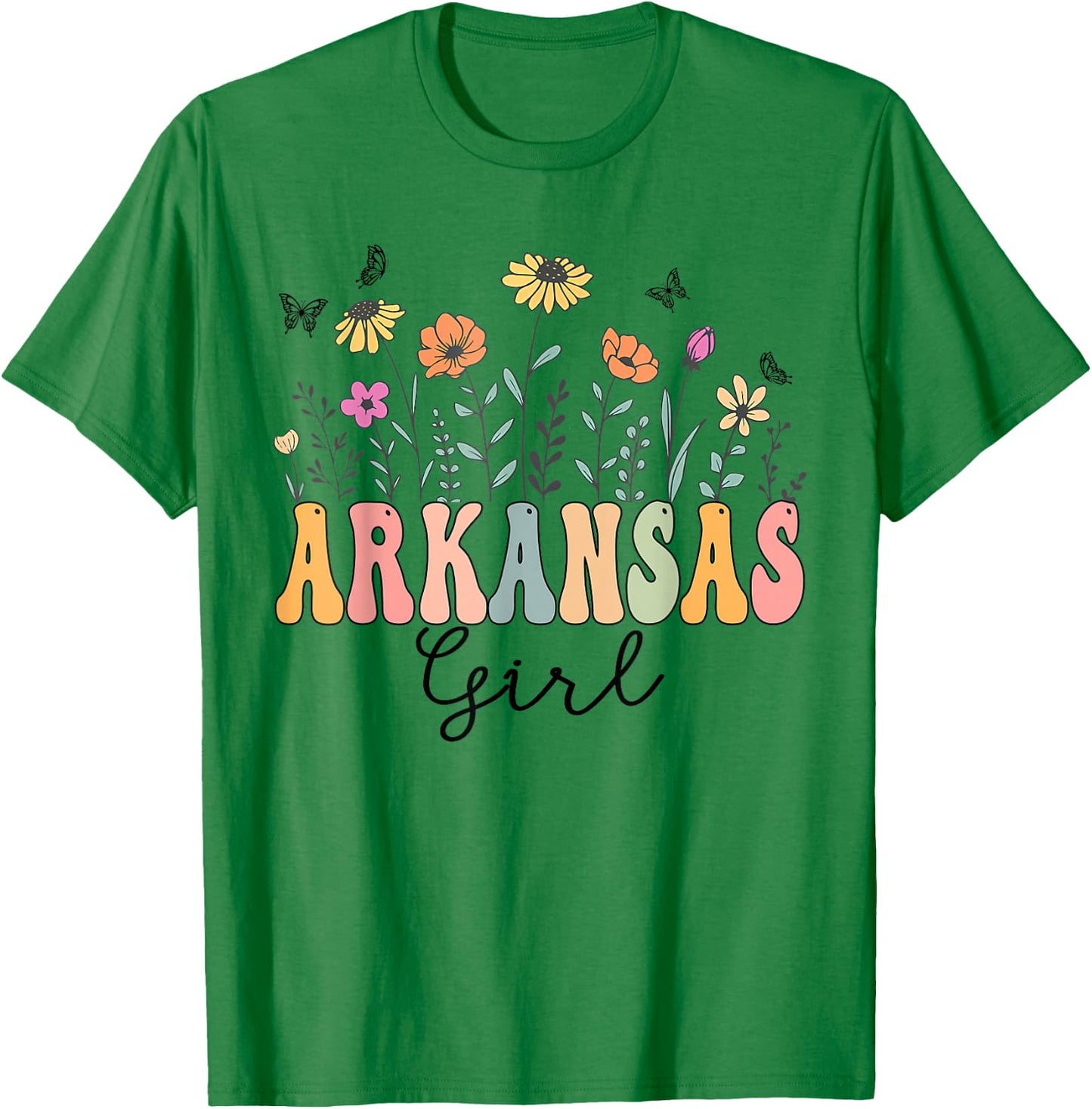 Arkansas Girl Wildflower Groovy Arkansas Lover T-Shirt - T-Shirt | Irish Green