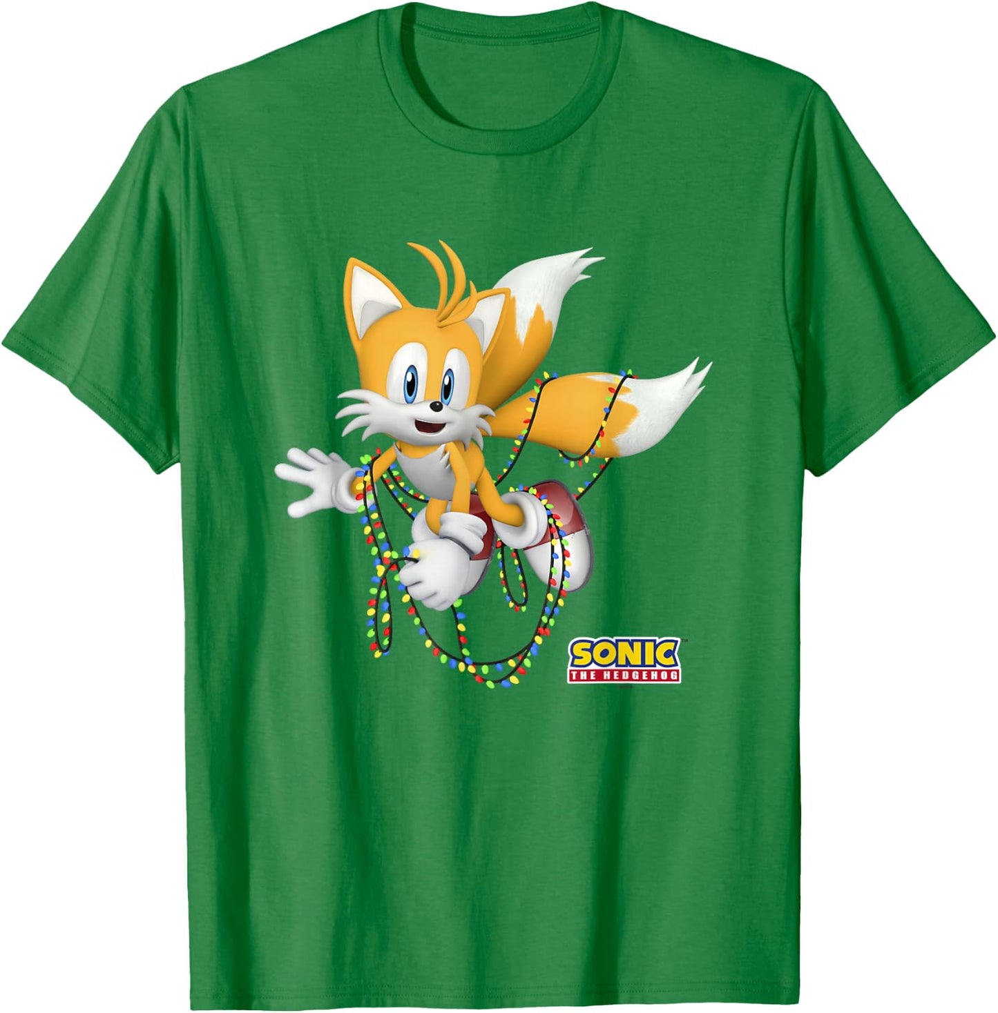 Sonic The Hedgehog Christmas Tails Tangled In Lights T-Shirt - T-Shirt | Irish Green