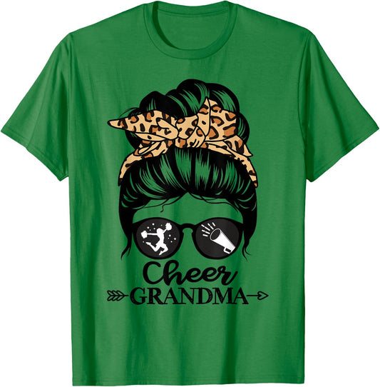 Cheer Grandma Messy Bun Hair Funny Cheerleader Grandma T-Shirt - T-Shirt | Irish Green