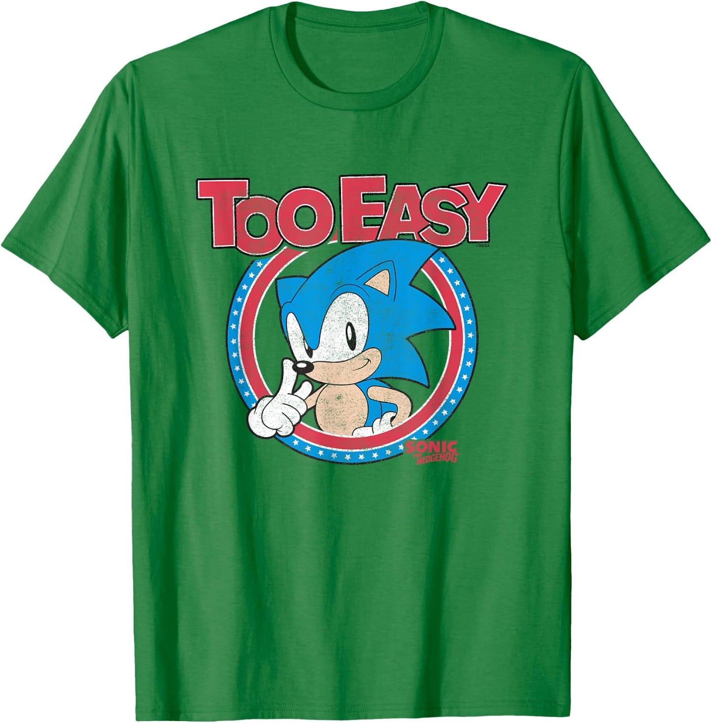 Sonic The Hedgehog Too Easy Americana Distressed Logo T-Shirt - T-Shirt | Irish Green