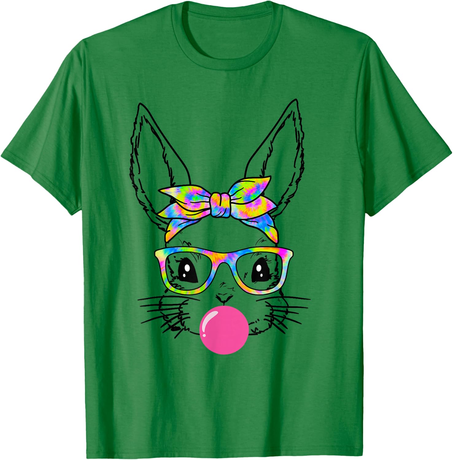 Cute Bunny With Bandana Tie Dye Glasses Bubblegum Easter Day T-Shirt - T-Shirt | Irish Green