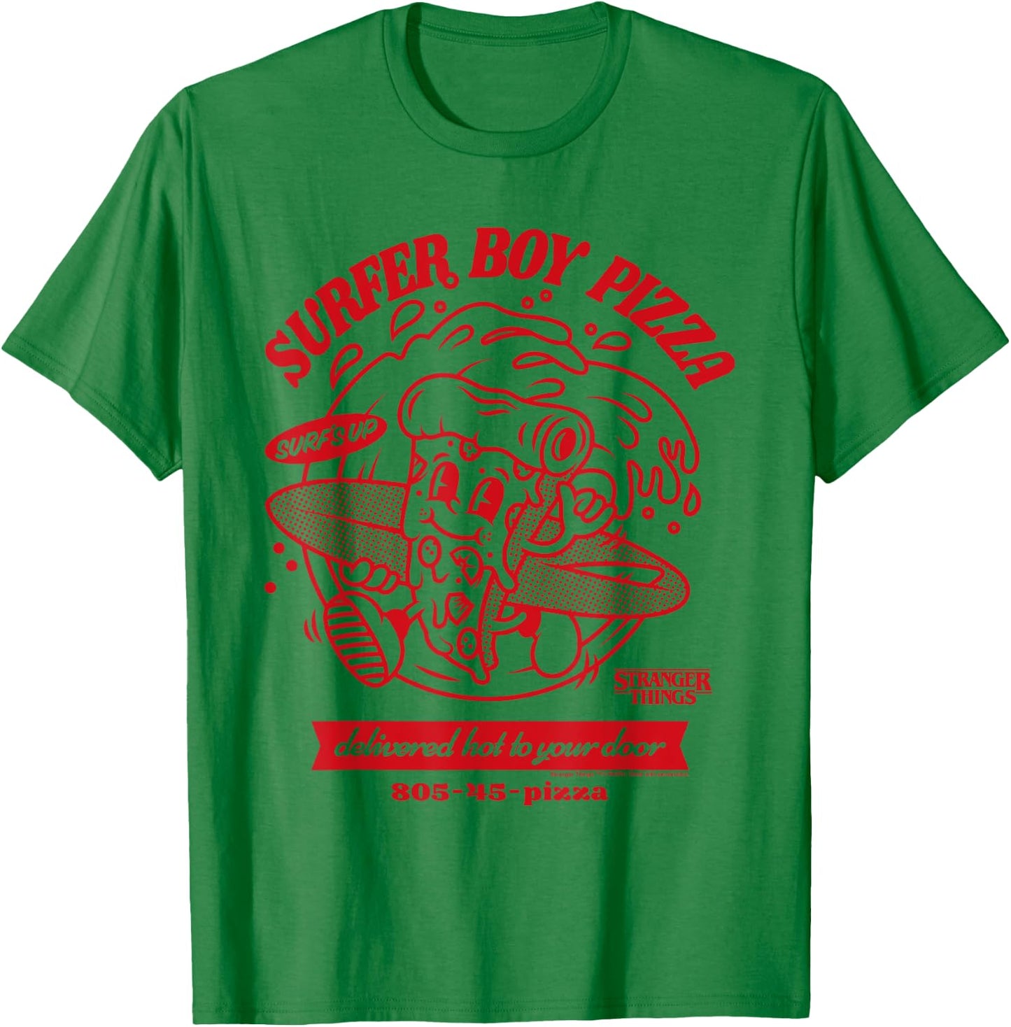Stranger Things Surfer Boy Pizza Surf's Up T-Shirt - T-Shirt | Irish Green