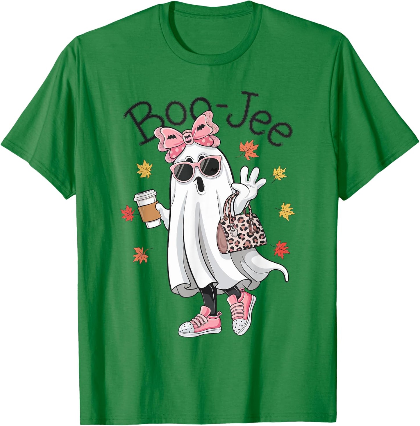 Boo Jee Ghost Halloween Leopard Ghost Coffee Girls T-Shirt - T-Shirt | Irish Green