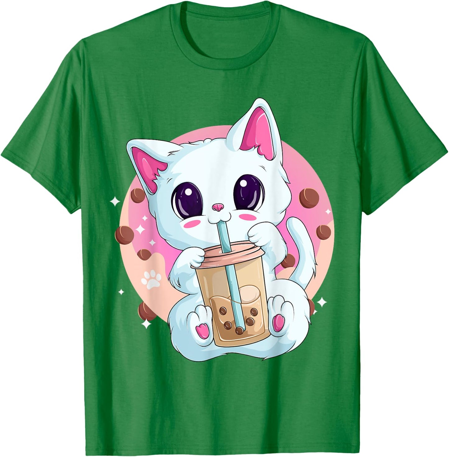 Boba Tea Cat Anime Shirts , Kawaii Bubble Tea Neko T-Shirt - T-Shirt | Irish Green