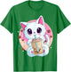 Boba Tea Cat Anime Shirts , Kawaii Bubble Tea Neko T-Shirt - T-Shirt | Irish Green