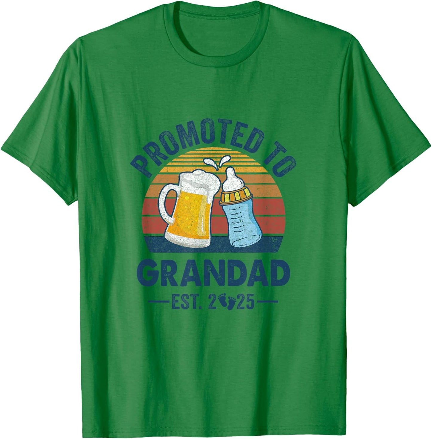 Promoted To Grandad Est 2025 First Time Fathers Day Vintage T-Shirt - T-Shirt | Irish Green