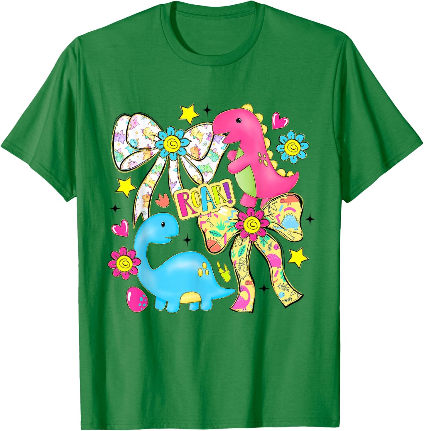 Cute Bow Dinosaur Flowers Dinosaur Lovers Kids Boys Girls T-Shirt - T-Shirt | Irish Green