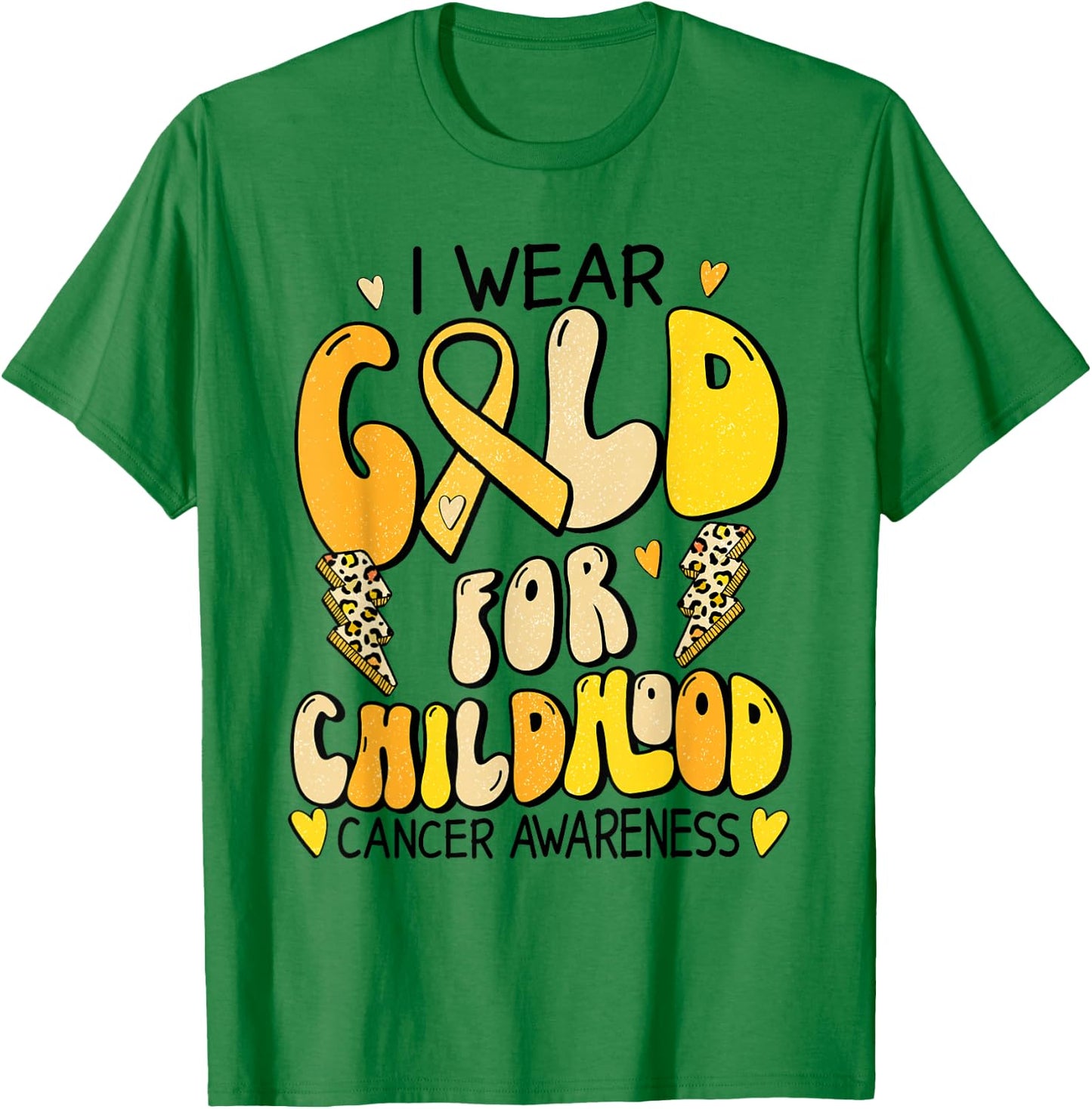 Childhood Cancer Awareness Support Retro Yellow Ribbon T-Shirt - T-Shirt | Irish Green