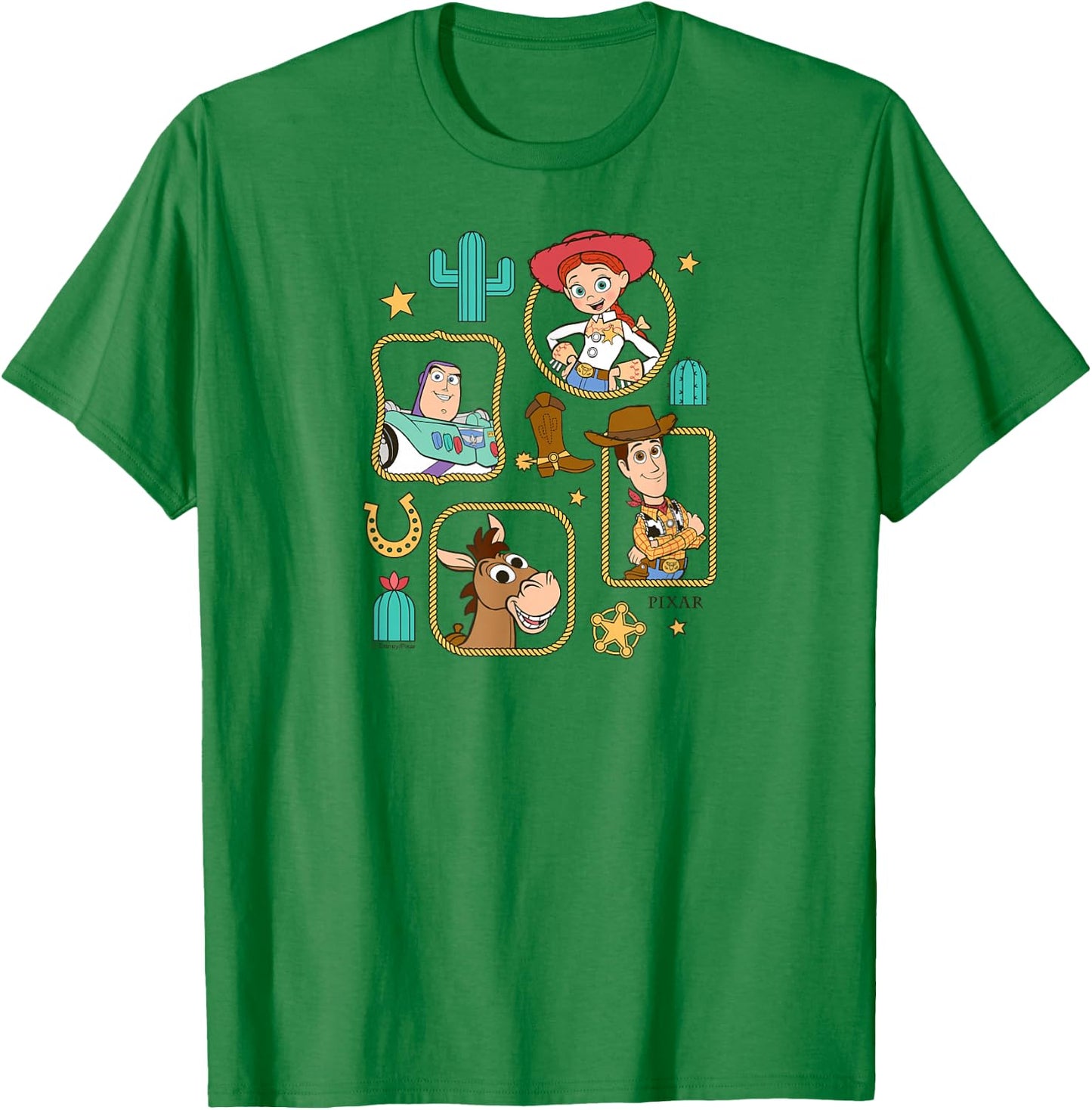 Toy Story 5 - Woody Jessie Buzz Bullseye Western Frames T-Shirt - T-Shirt | Irish Green