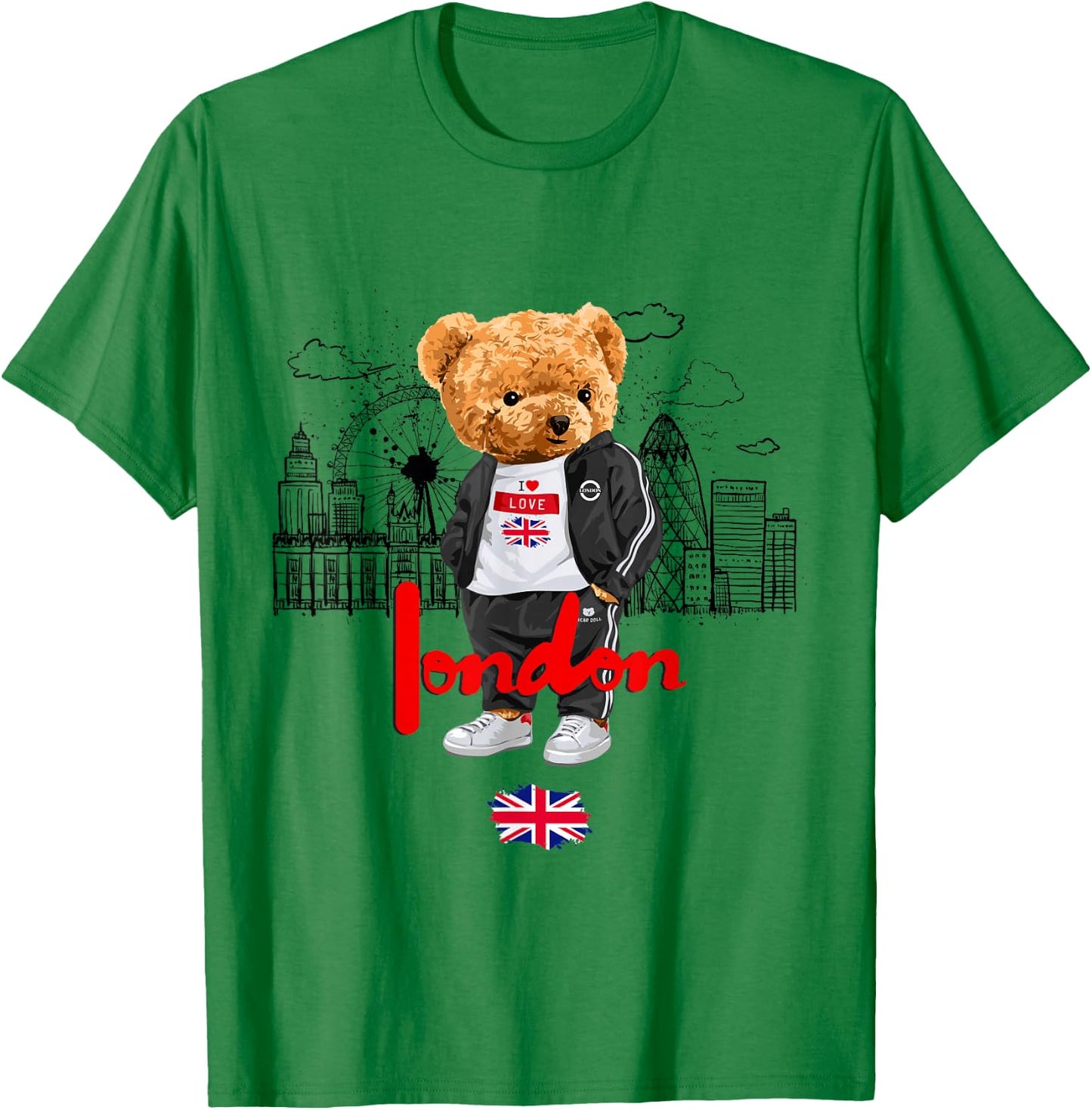 London Royal Teddybär Bad Boy Illustration Grafik Anime T-Shirt - T-Shirt | Irish Green