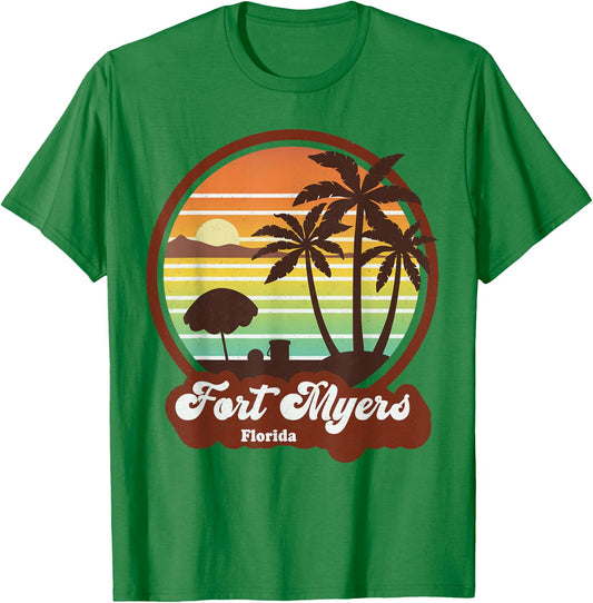 Vintage Fort Myers Beach Souvenirs Florida Beach FL Retro T-Shirt - T-Shirt | Irish Green