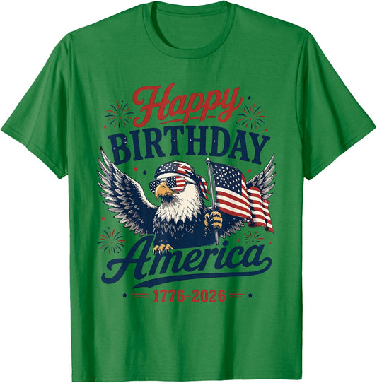 Happy 250 Birthday America 1776 2026 Eagle Flag T-Shirt - T-Shirt | Irish Green