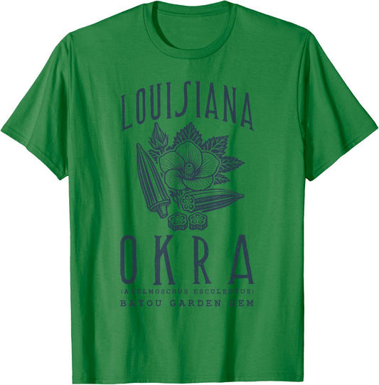 Louisiana Okra Vintage Botanical T-Shirt - T-Shirt | Irish Green