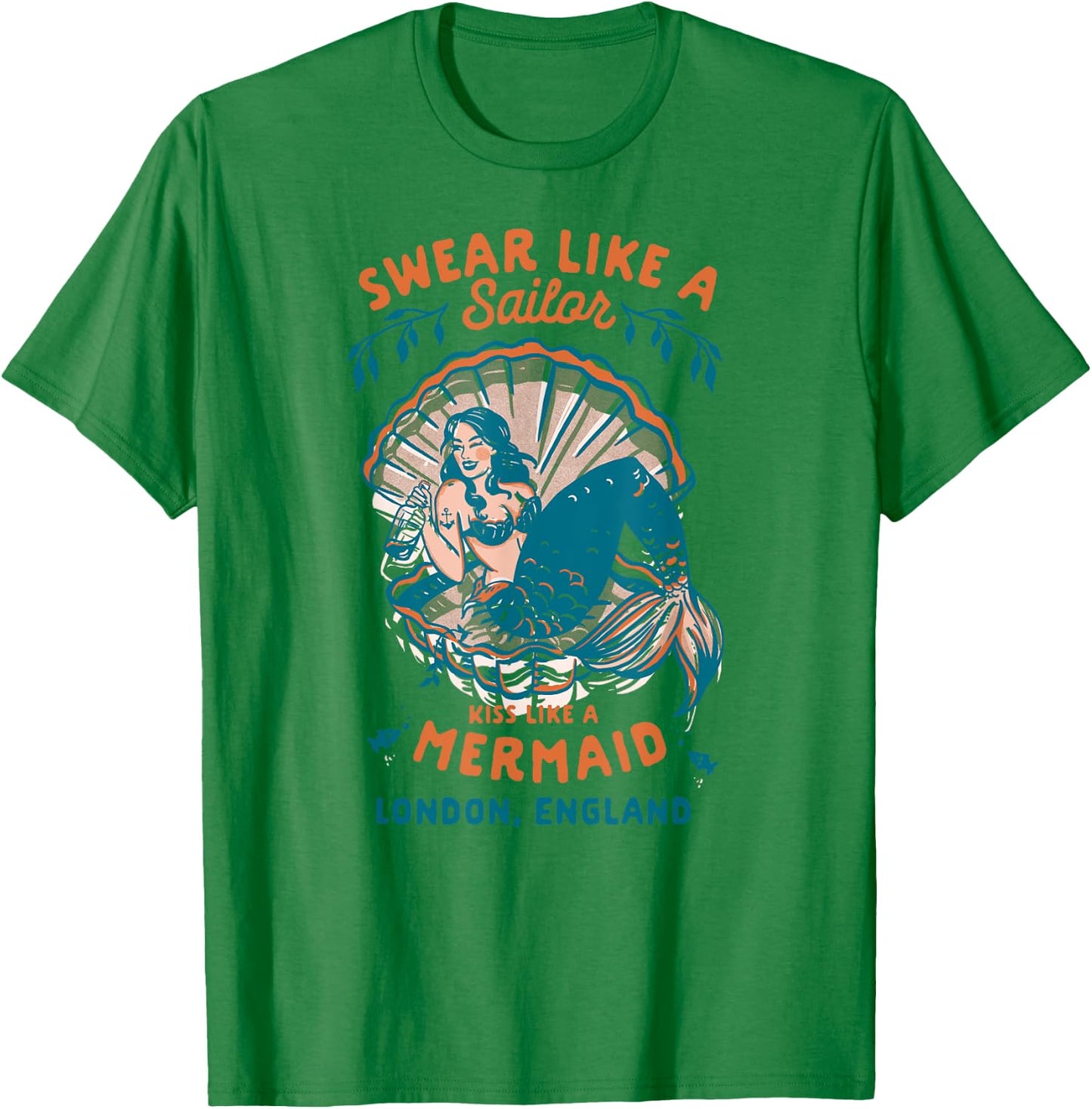 London, England Tiki Bar & Lounge Cool Vintage Pinup Mermaid T-Shirt - T-Shirt | Irish Green