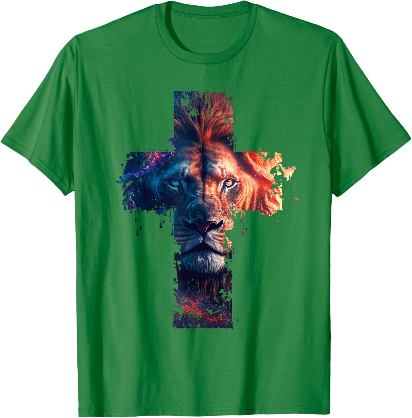 Lion of Judah Cross Jesus Christ Christian Faith Graphic , gray T-Shirt - T-Shirt | Irish Green