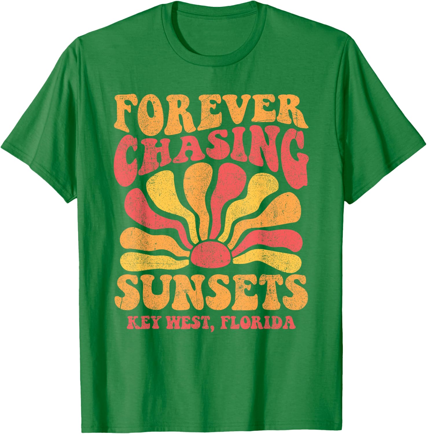 Forever Chasing Sunsets Key West Florida Beach 70s Retro Men Women Kids T-Shirt - T-Shirt | Irish Green