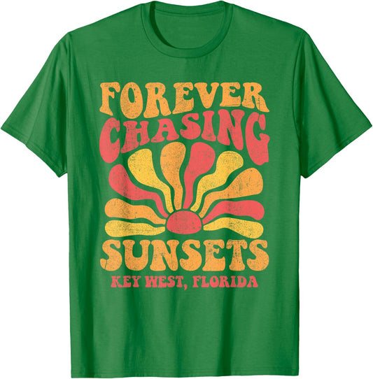 Forever Chasing Sunsets Key West Florida Beach 70s Retro Men Women Kids T-Shirt - T-Shirt | Irish Green