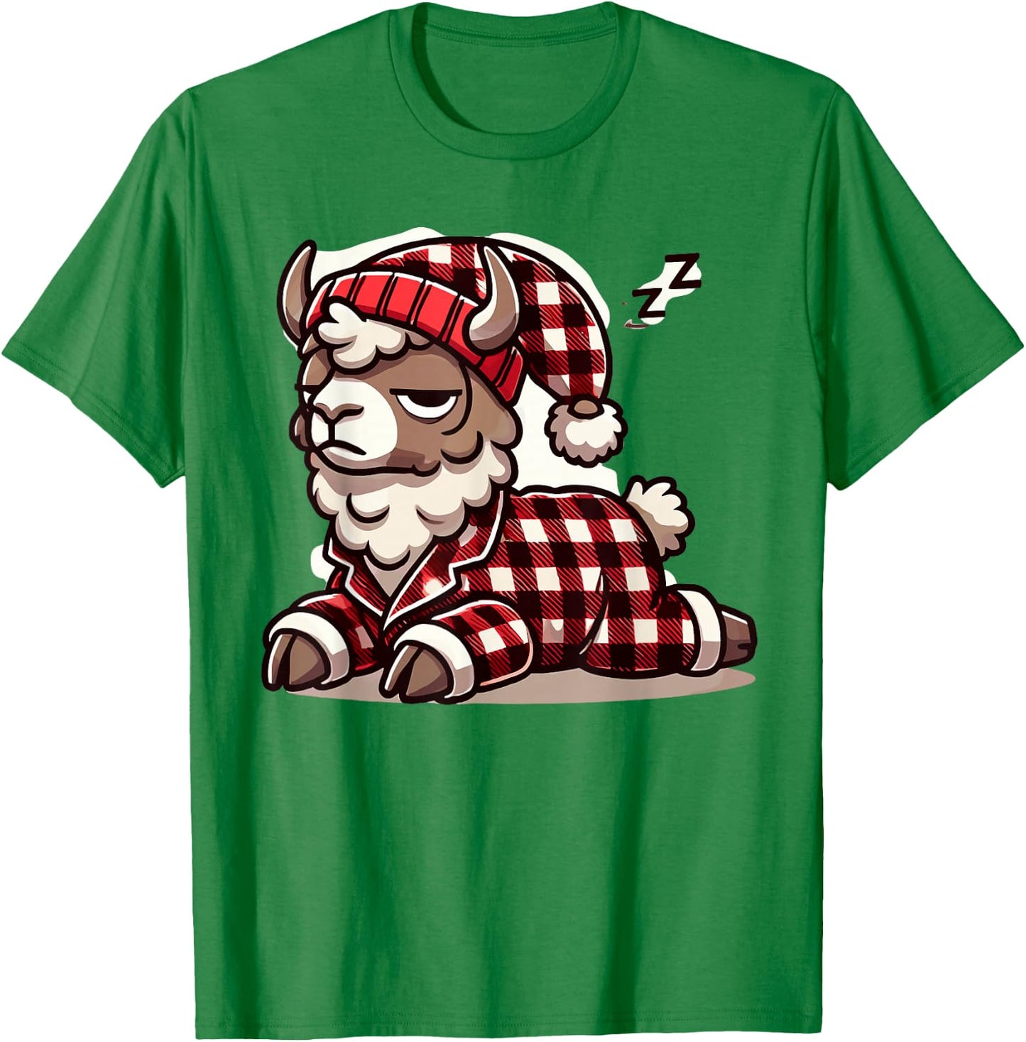 Alpaca Llama with Red Buffalo Plaid Pajamas Girl Boy Llama T-Shirt - T-Shirt | Irish Green
