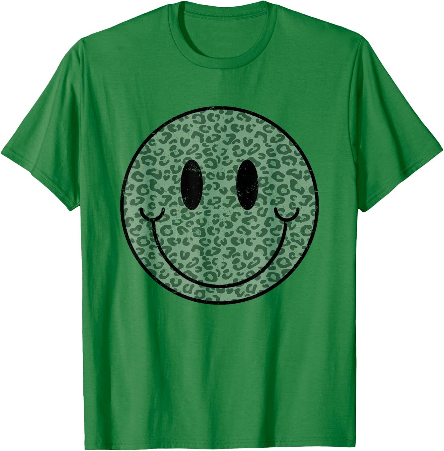 Cute Happy Face Retro Aesthetic Leopard Smile Face Women Men T-Shirt - T-Shirt | Irish Green