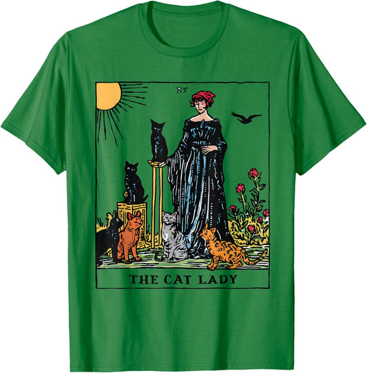 The Cat Lady Tarot Card Vintage Gothic Women Cat Mom T-Shirt - T-Shirt | Irish Green